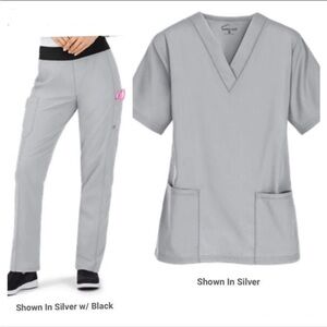 Silver Scrub Set with Black Accents